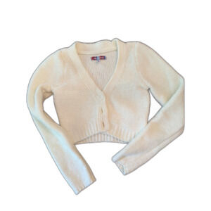 Urban Outfitters Fuzzy Cropped Cardigan Cream Chenille Sweater XS